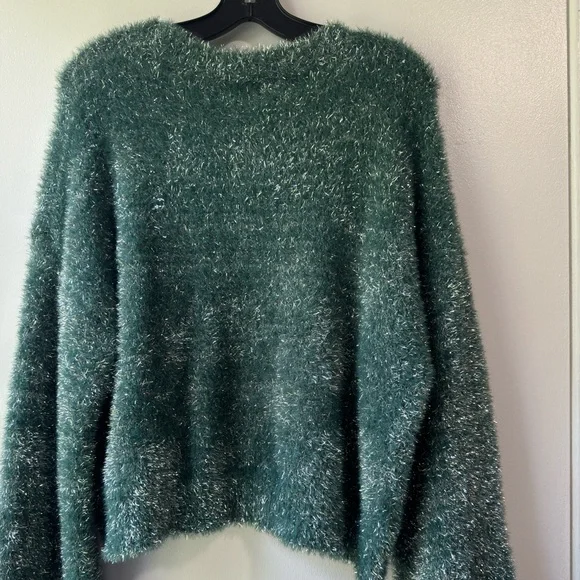 Anthropologie Maeve Tinsel Eyelash Sweater Size XL Teal Green - Picture 9 of 13
